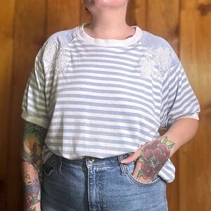 Vintage Alfred Dunner Stripe Embroidered Top